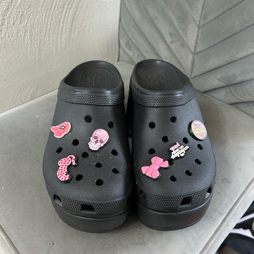 Black Platform Shoes with Perforated Design